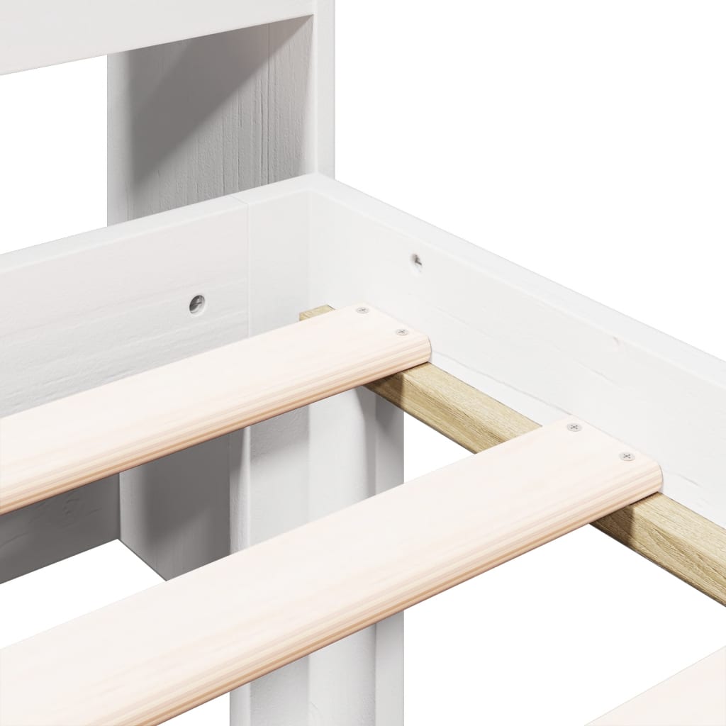 Lit Bibliothèque Sans Matelas Blanc 90X190Cm Bois De Pin Massif