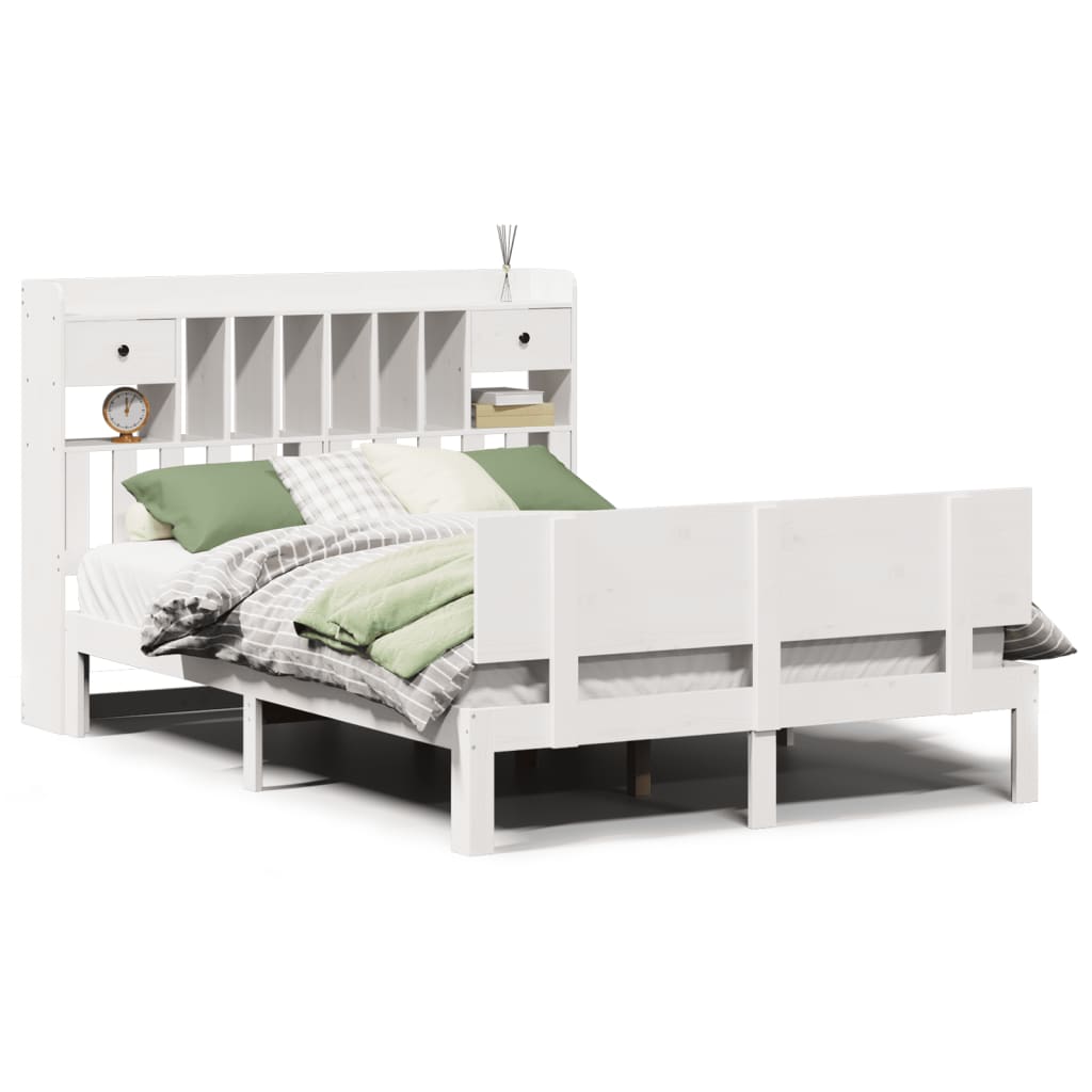 Lit Bibliothèque Sans Matelas Blanc 140X190 Cm Bois Pin Massif