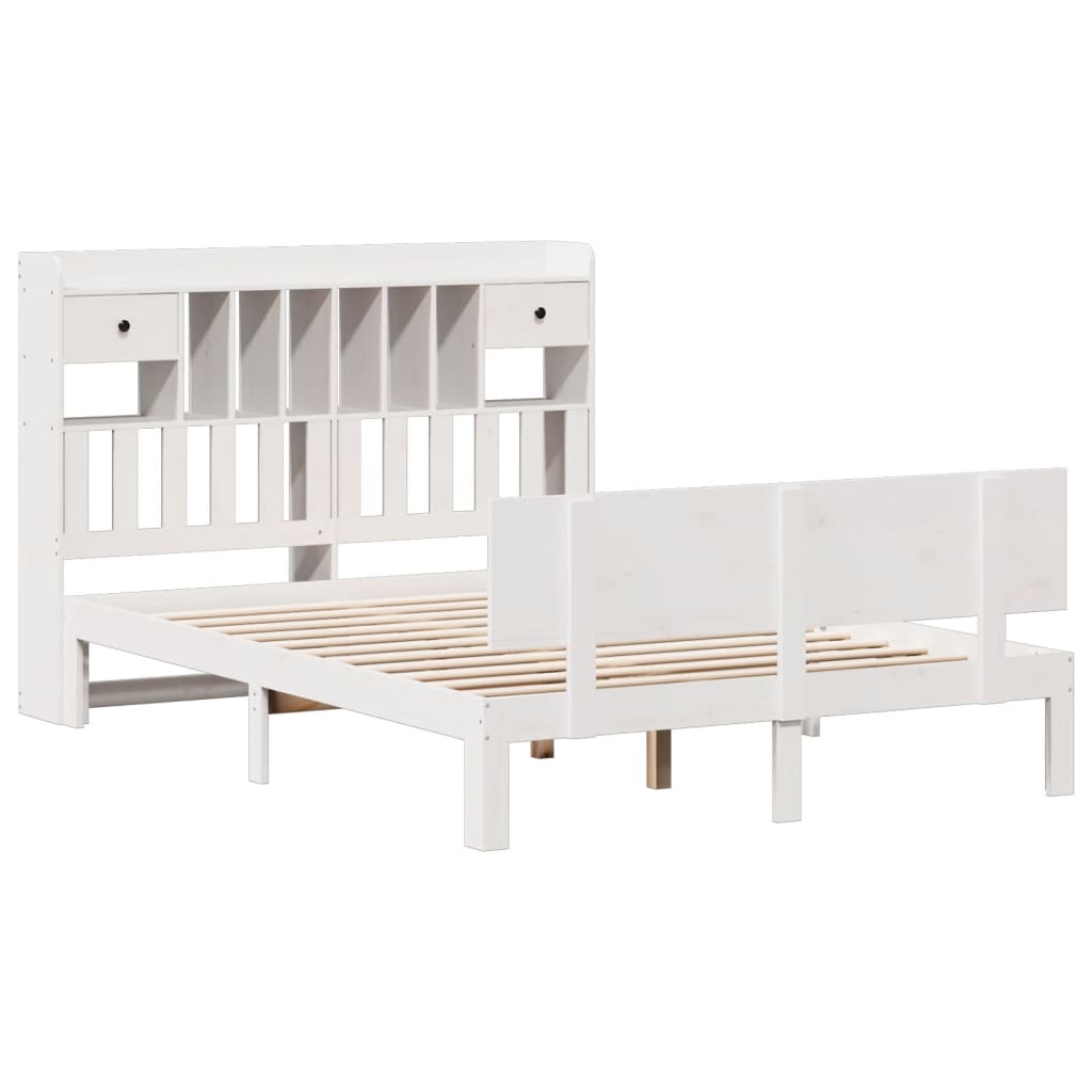 Lit Bibliothèque Sans Matelas Blanc 140X190 Cm Bois Pin Massif