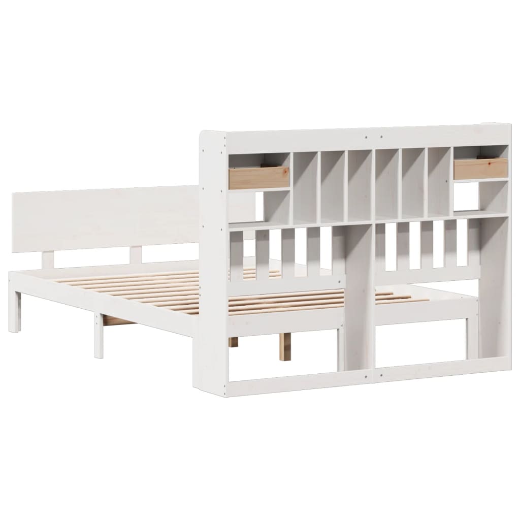 Lit Bibliothèque Sans Matelas Blanc 140X190 Cm Bois Pin Massif