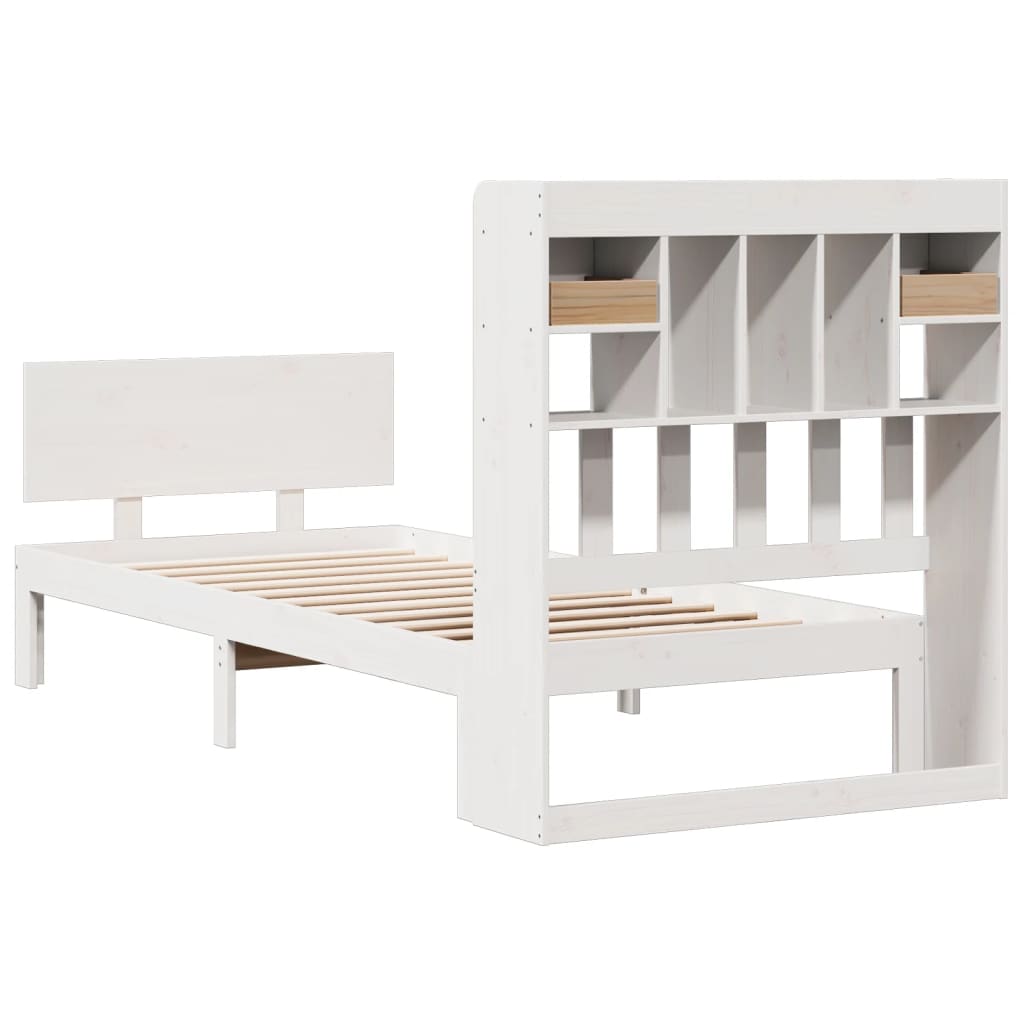 Lit Bibliothèque Sans Matelas Blanc 90X200Cm Bois De Pin Massif
