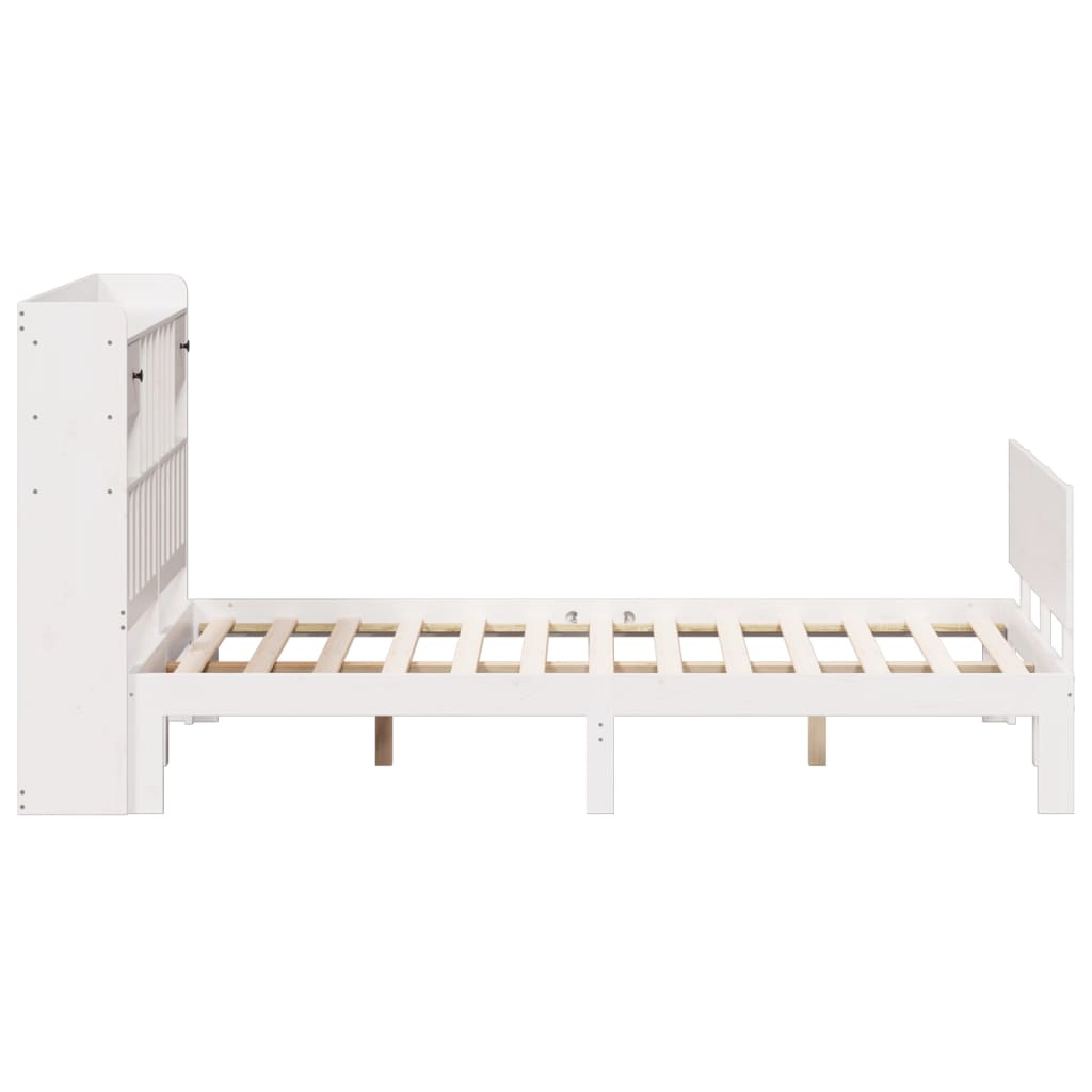 Lit Bibliothèque Sans Matelas Blanc 140X200 Cm Bois Pin Massif
