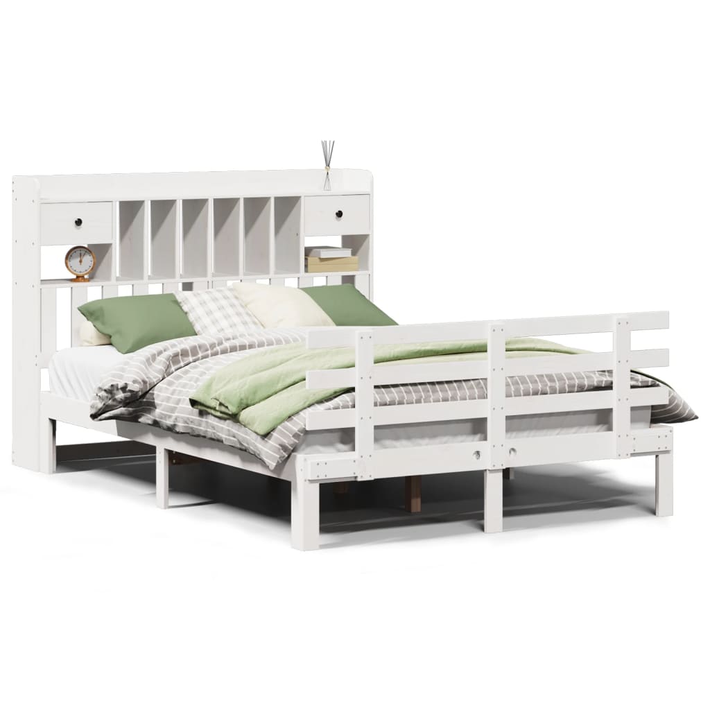 Lit Bibliothèque Sans Matelas Blanc 140X190 Cm Bois Pin Massif