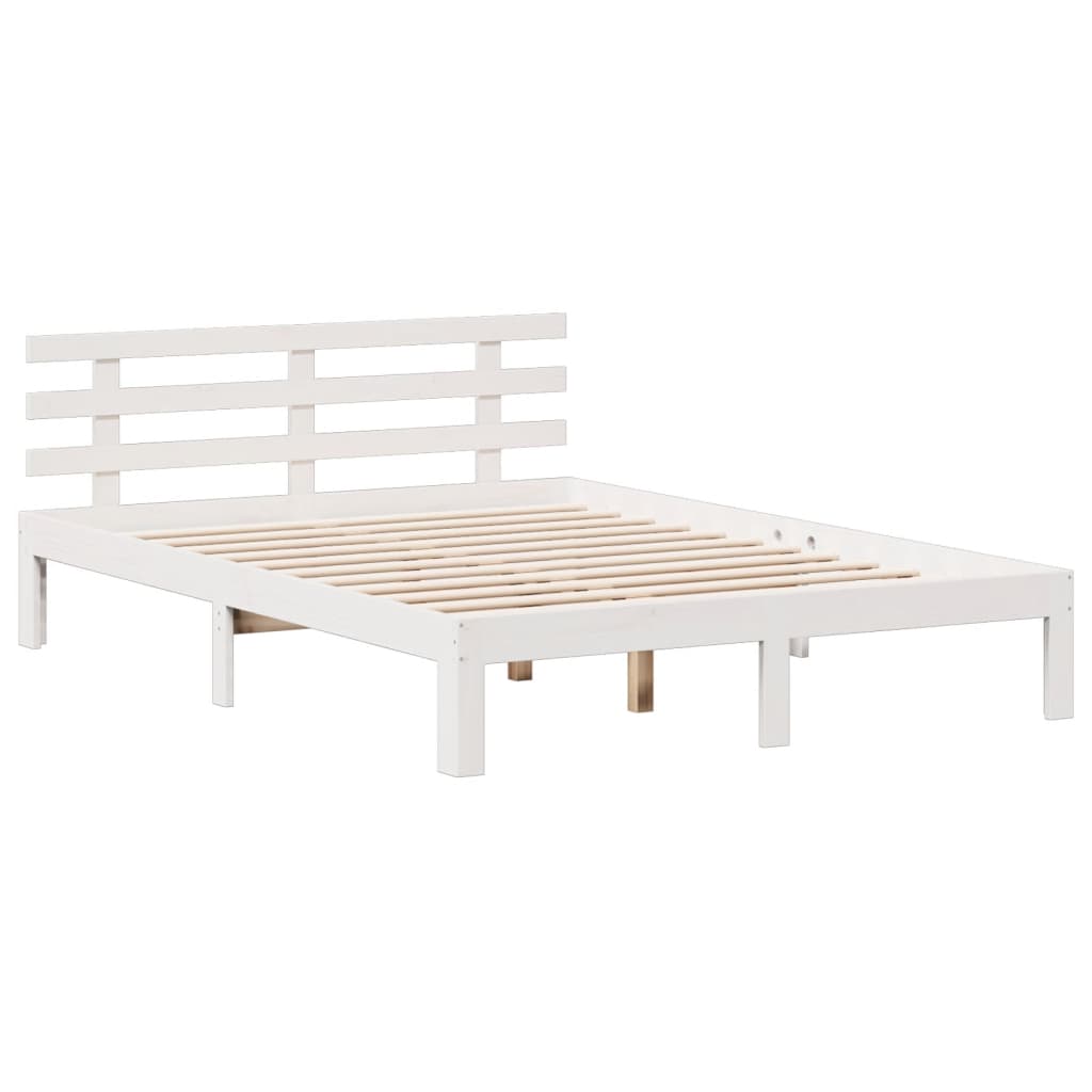 Lit Bibliothèque Sans Matelas Blanc 140X190 Cm Bois Pin Massif