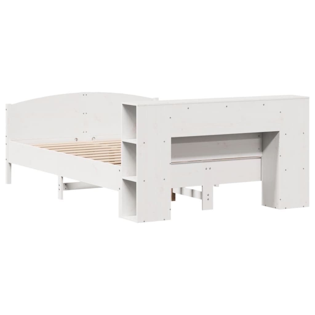 Lit Bibliothèque Sans Matelas Blanc 150X200 Cm Bois Pin Massif