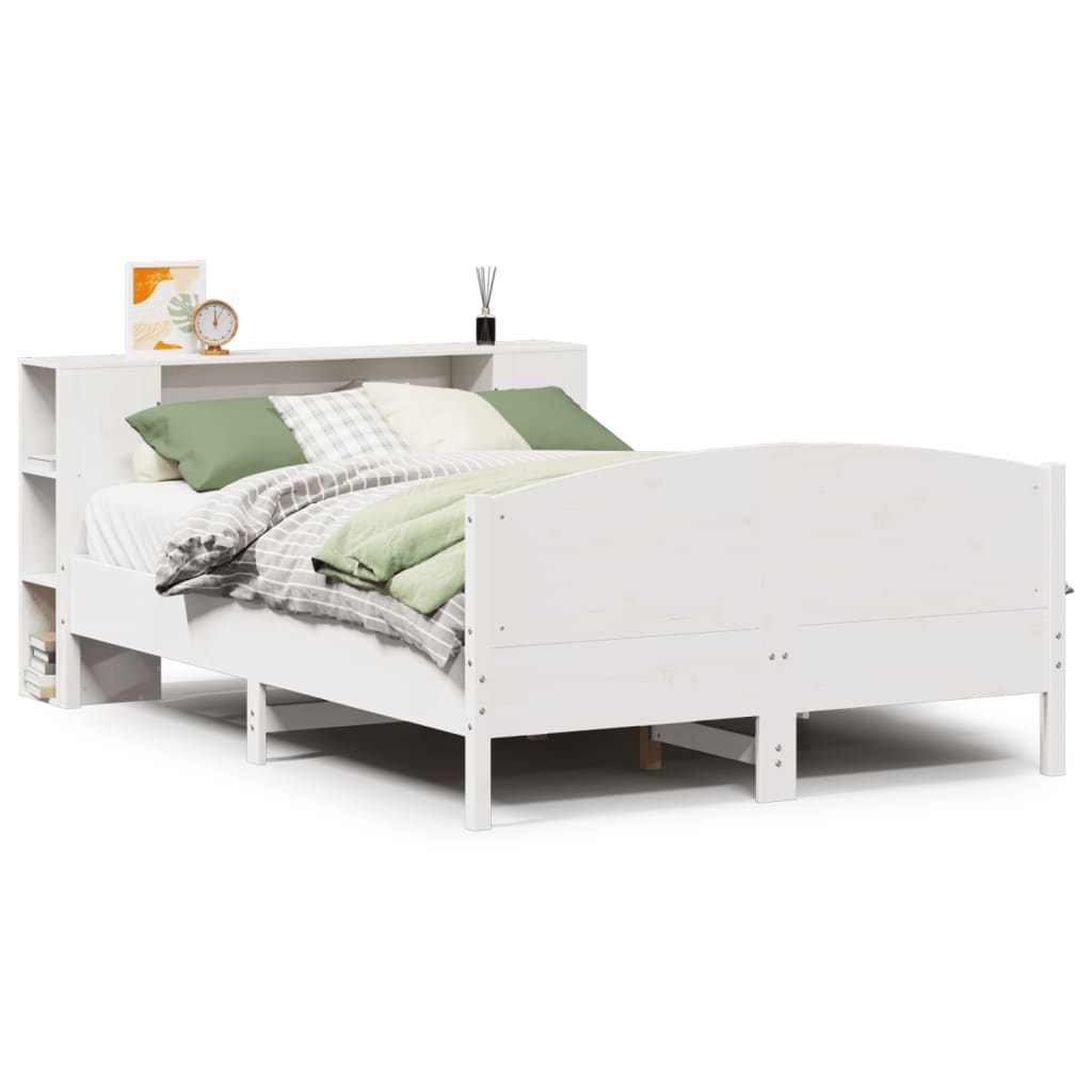 Lit Bibliothèque Sans Matelas Blanc 135X190 Cm Bois Pin Massif
