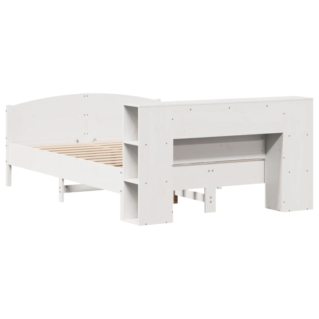 Lit Bibliothèque Sans Matelas Blanc 135X190 Cm Bois Pin Massif