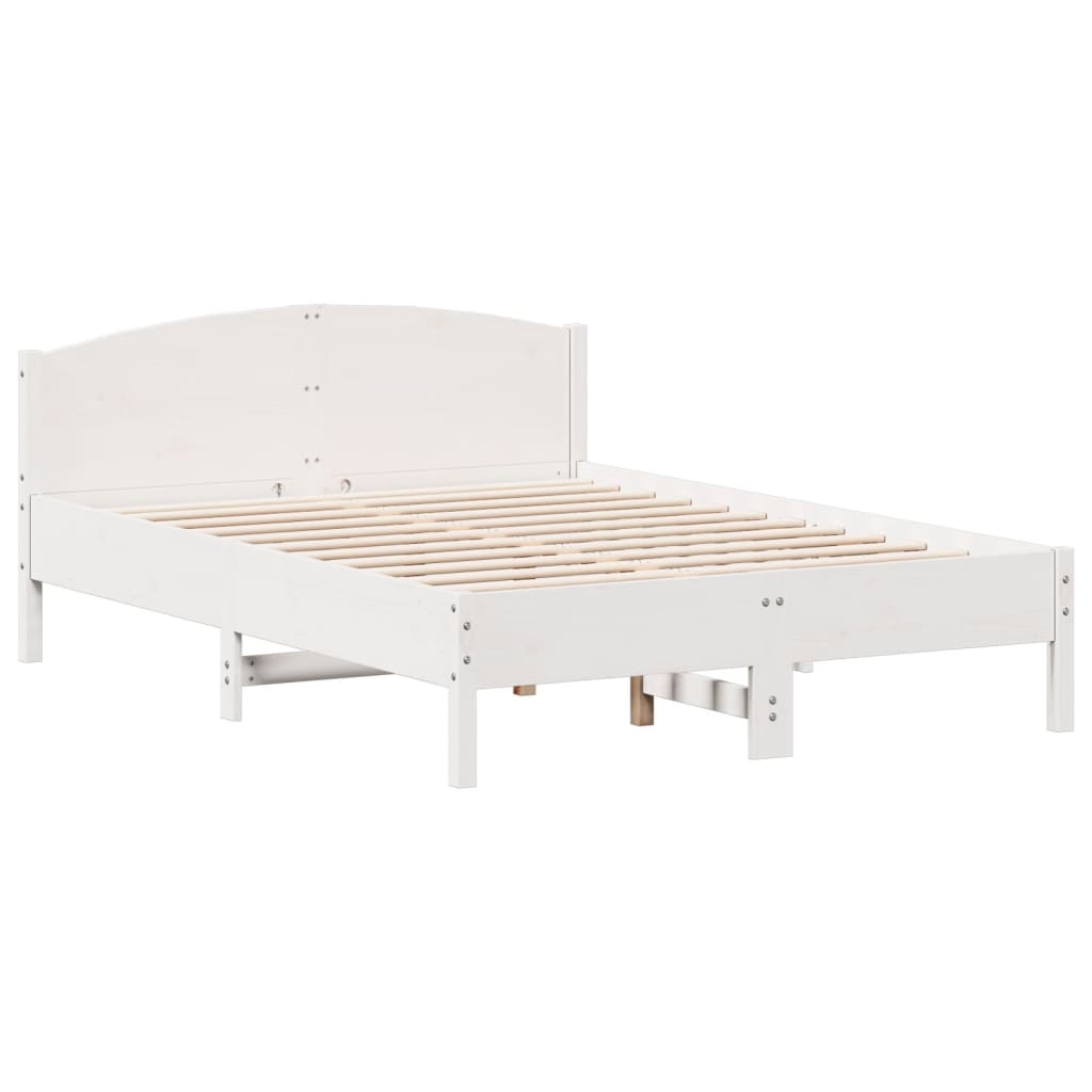 Lit Bibliothèque Sans Matelas Blanc 135X190 Cm Bois Pin Massif