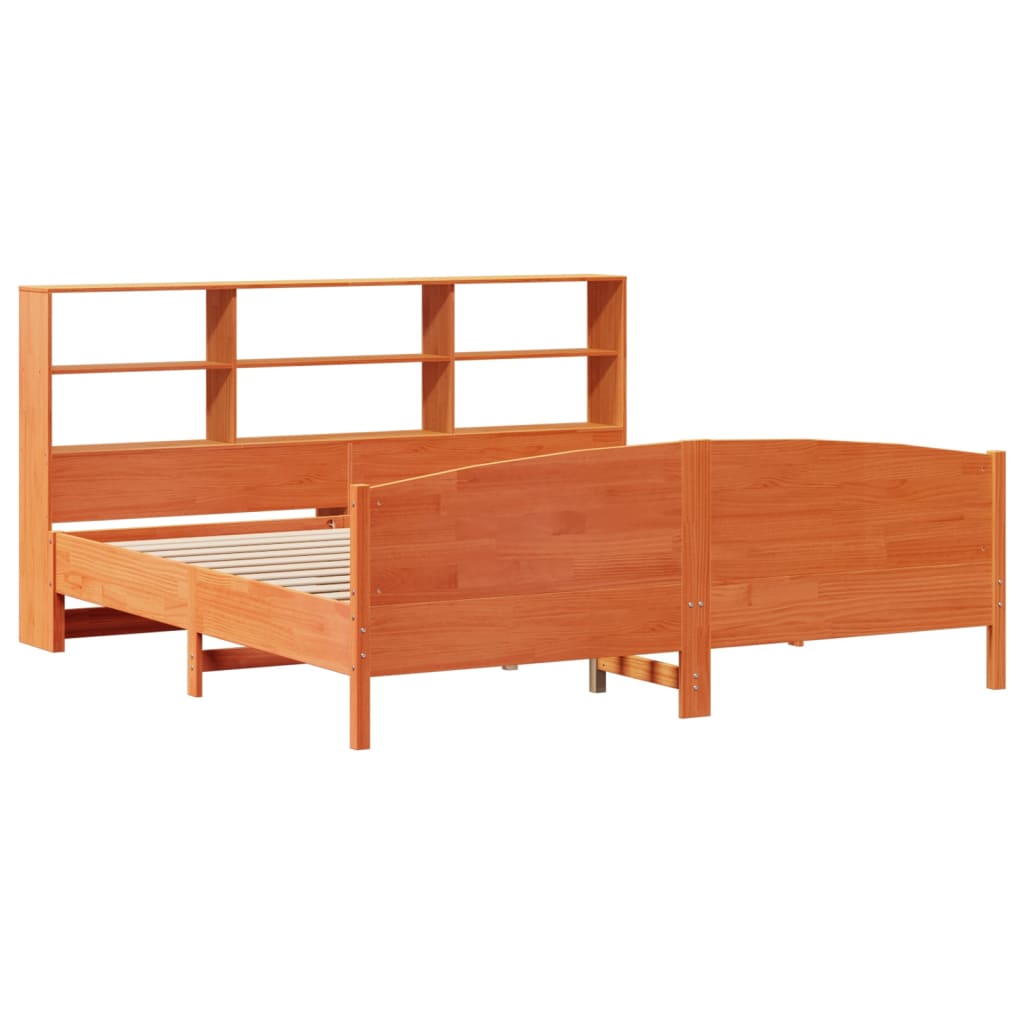 Lit Bibliothèque Sans Matelas Cire Marron 200X200 Cm Pin Massif
