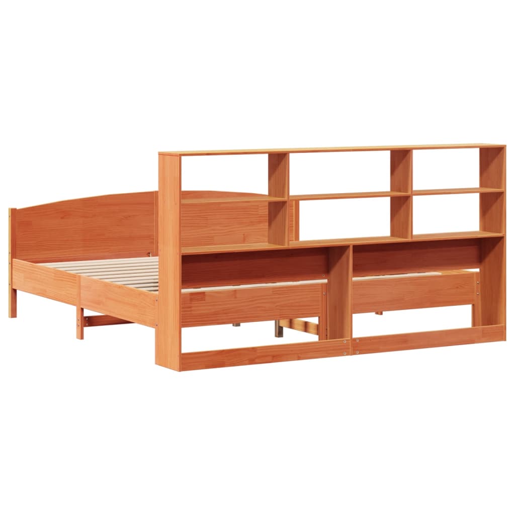 Lit Bibliothèque Sans Matelas Cire Marron 200X200 Cm Pin Massif
