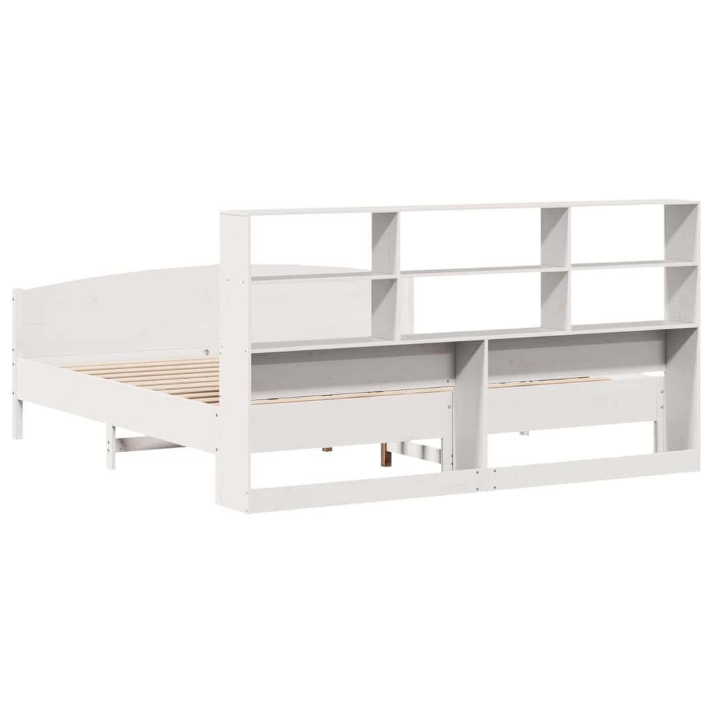 Lit Bibliothèque Sans Matelas Blanc 180X200 Cm Bois Pin Massif