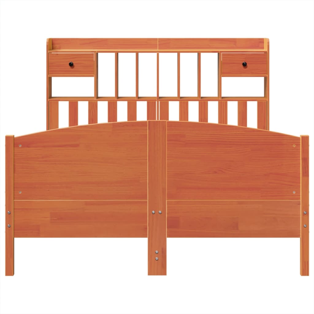 Lit Bibliothèque Sans Matelas Cire Marron 160X200 Cm Pin Massif