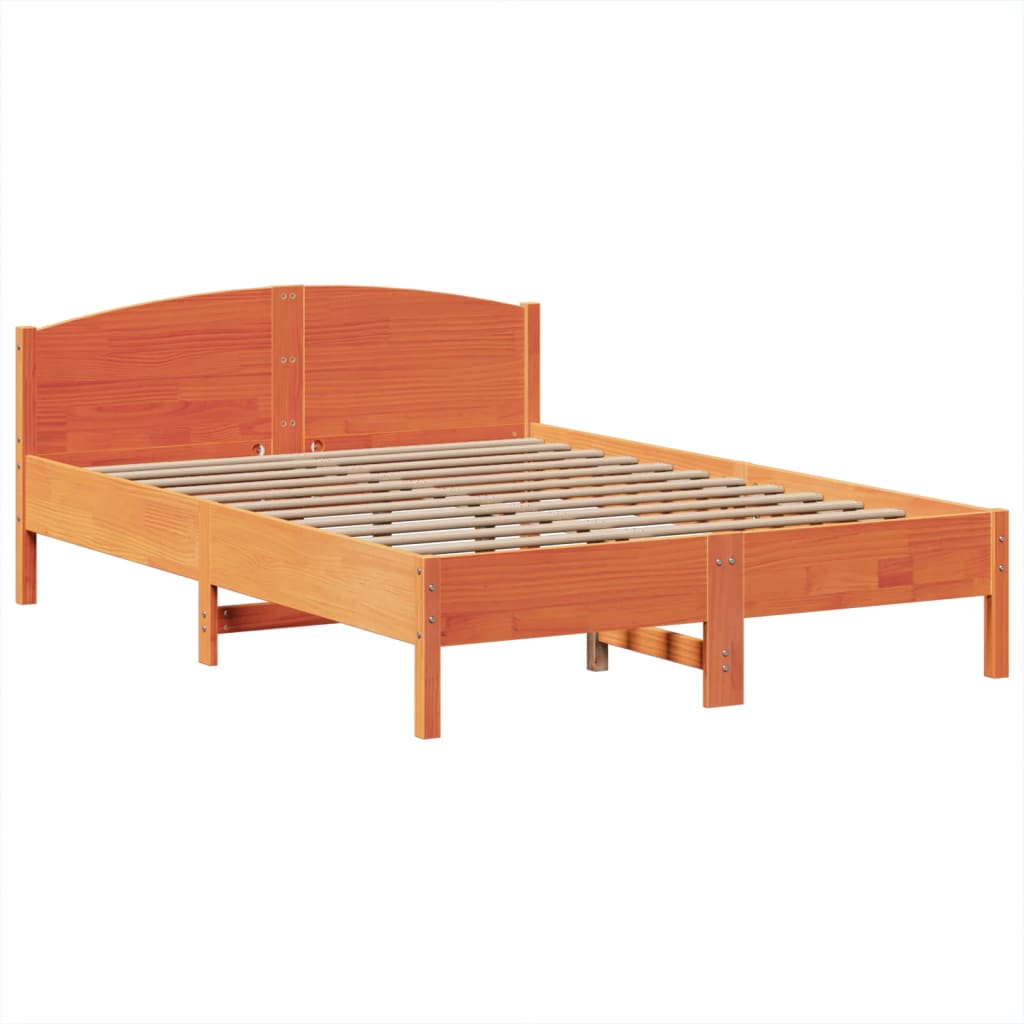 Lit Bibliothèque Sans Matelas Cire Marron 160X200 Cm Pin Massif