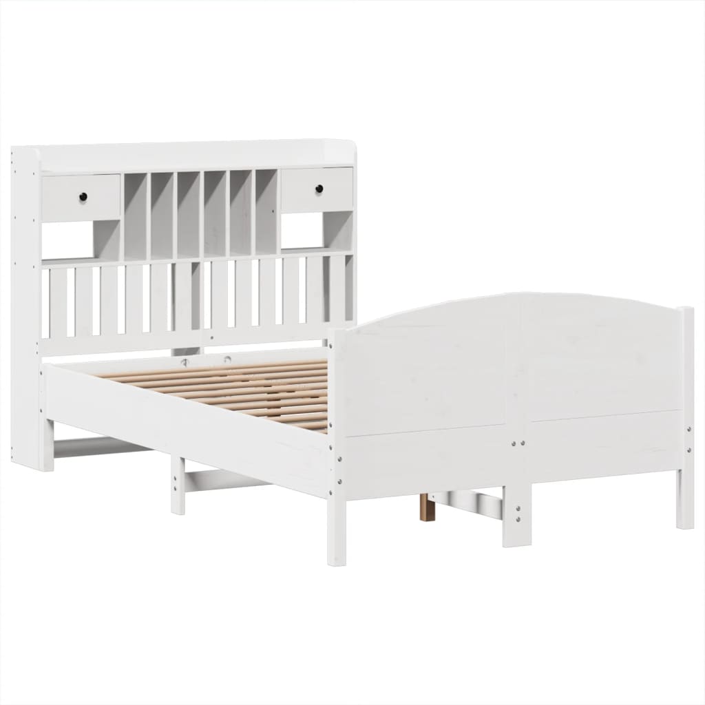 Lit Bibliothèque Sans Matelas Blanc 135X190 Cm Bois Pin Massif
