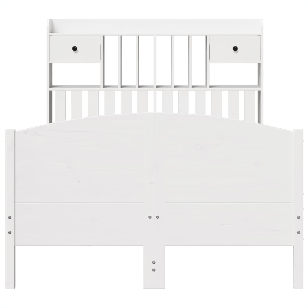 Lit Bibliothèque Sans Matelas Blanc 135X190 Cm Bois Pin Massif