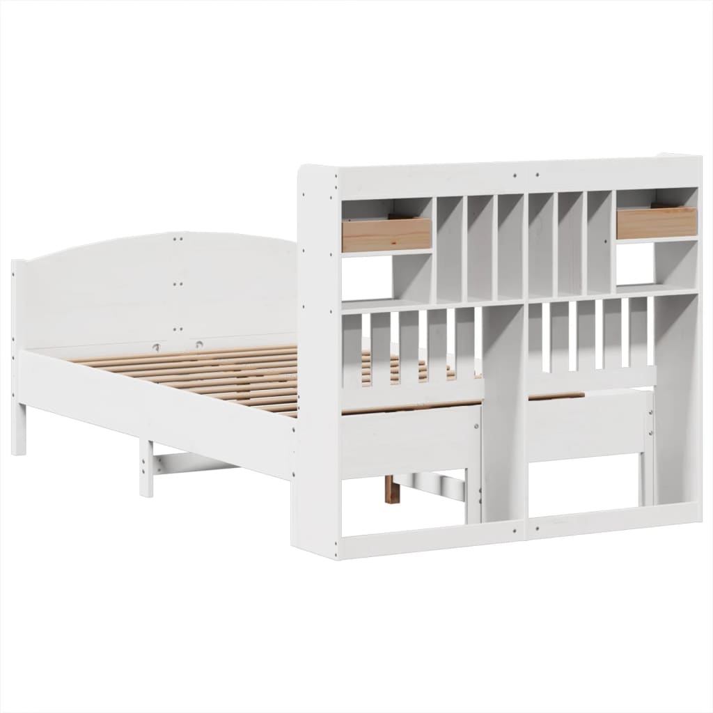 Lit Bibliothèque Sans Matelas Blanc 135X190 Cm Bois Pin Massif