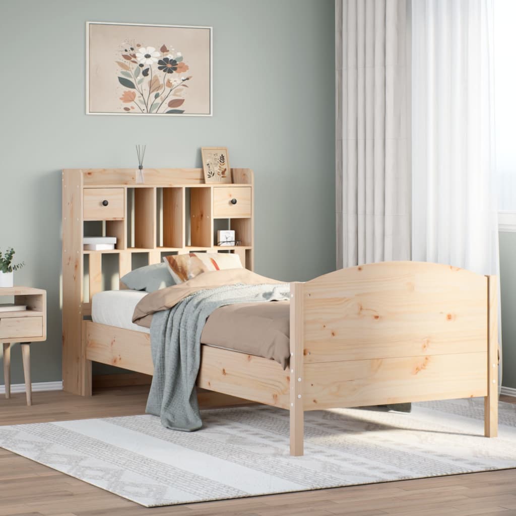 Lit Bibliothèque Sans Matelas 100X200 Cm Bois Massif De Pin