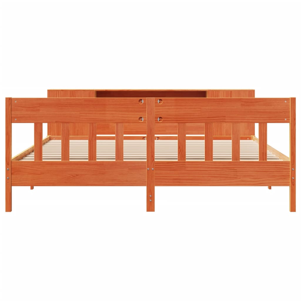 Lit Bibliothèque Sans Matelas Cire Marron 200X200 Cm Pin Massif