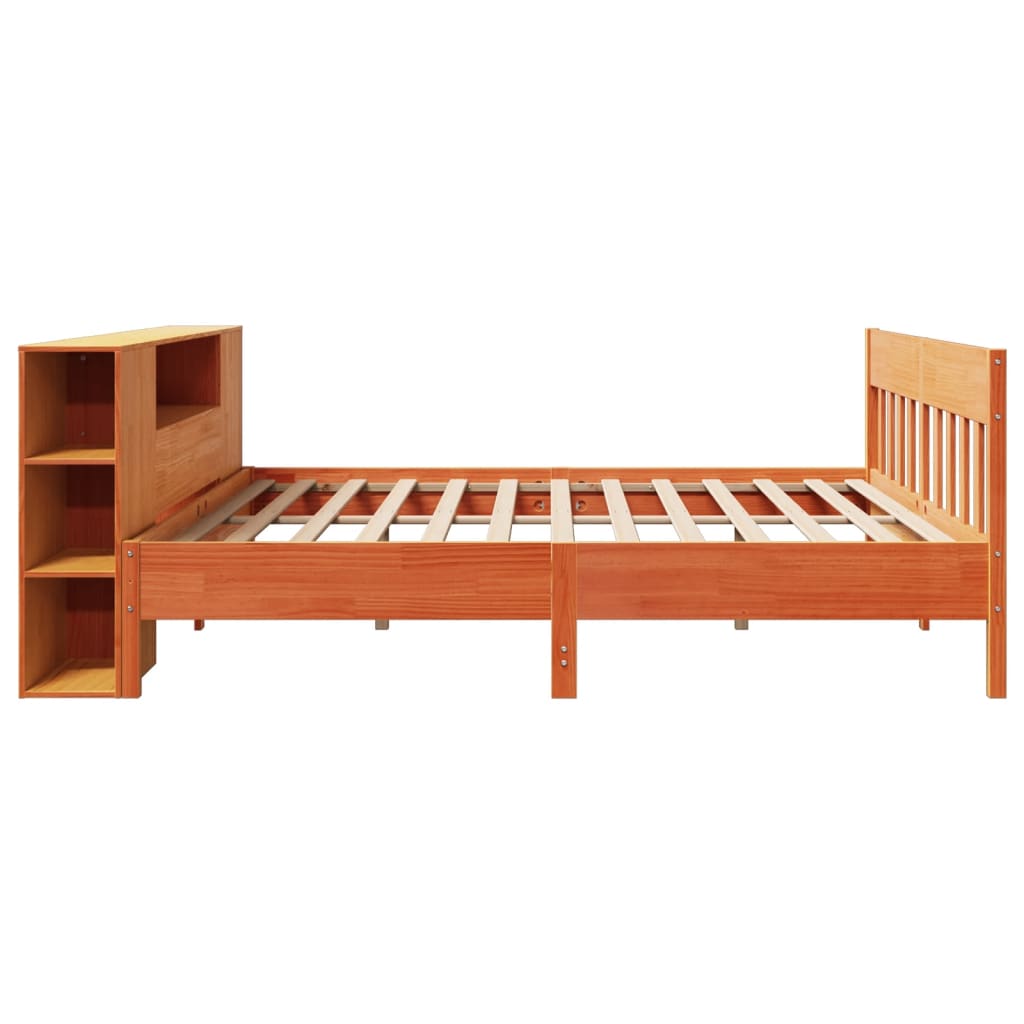 Lit Bibliothèque Sans Matelas Cire Marron 200X200 Cm Pin Massif