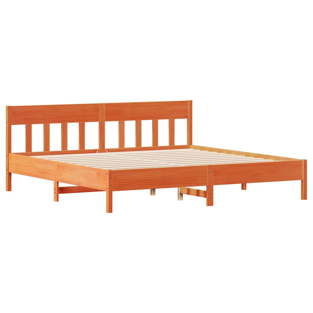 Lit Bibliothèque Sans Matelas Cire Marron 200X200 Cm Pin Massif