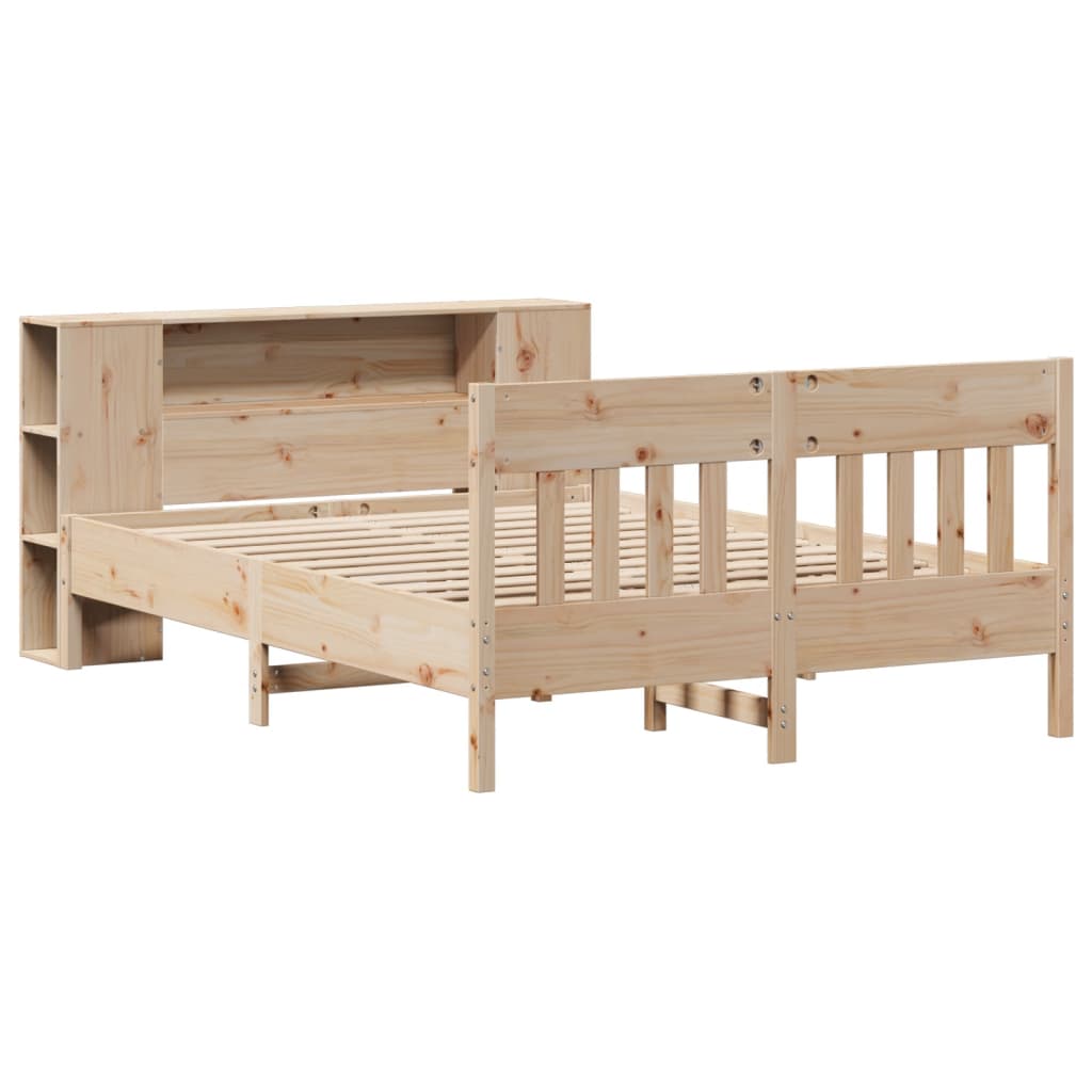 Lit Bibliothèque Sans Matelas 135X190 Cm Bois De Pin Massif