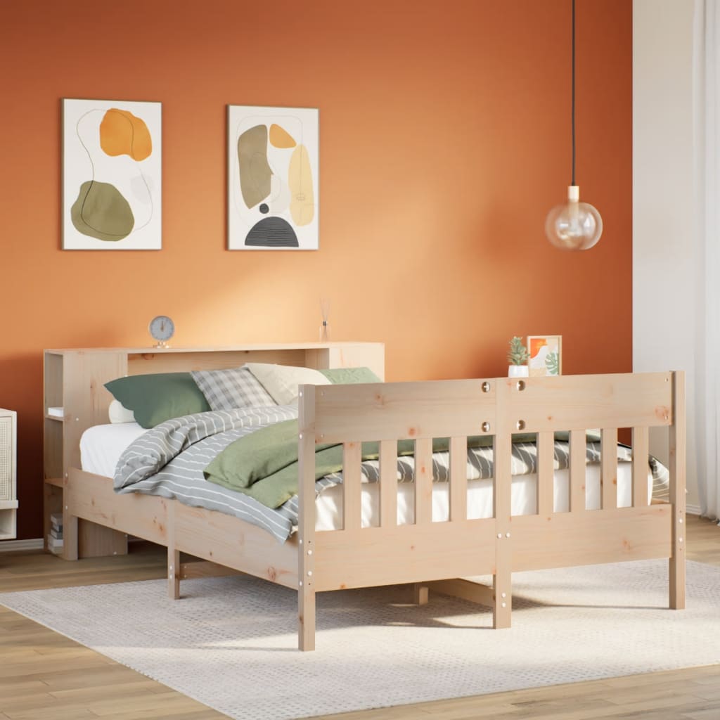 Lit Bibliothèque Sans Matelas 135X190 Cm Bois De Pin Massif