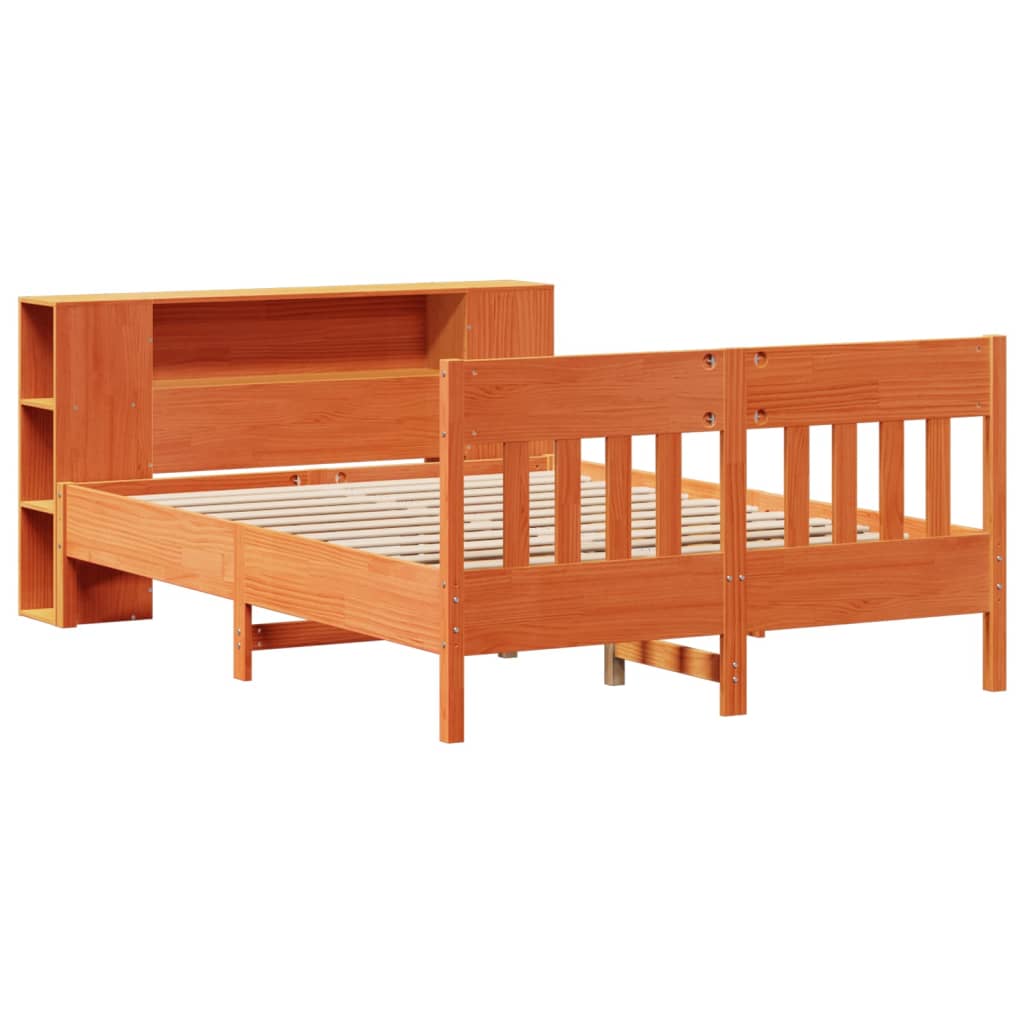 Lit Bibliothèque Sans Matelas Cire Marron 135X190 Cm Pin Massif