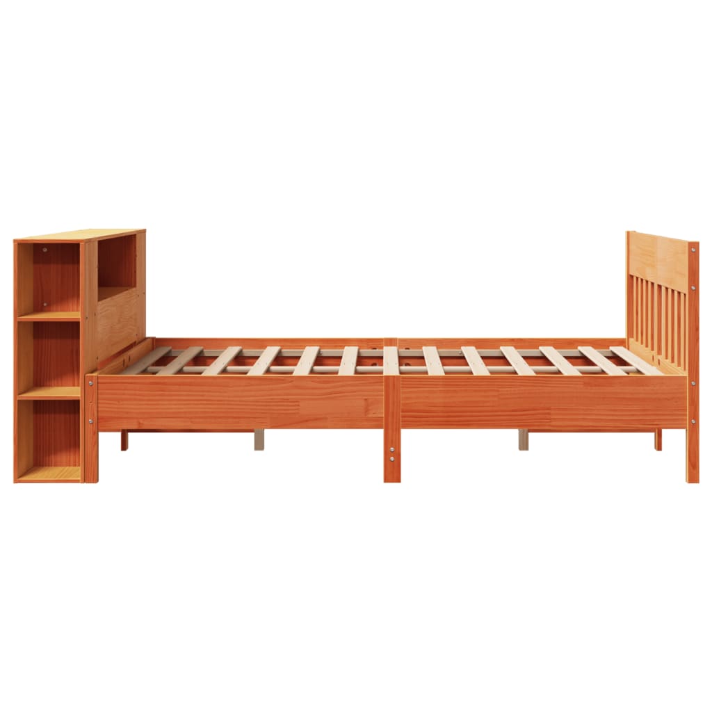 Lit Bibliothèque Sans Matelas Cire Marron 135X190 Cm Pin Massif