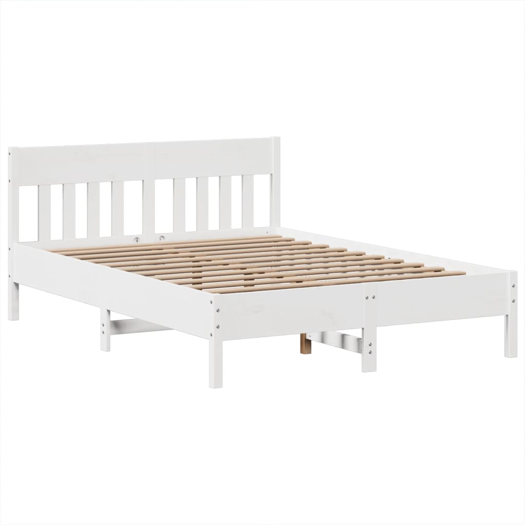 Cadre De Lit Sans Matelas Blanc 160X200 Cm Bois De Pin Massif