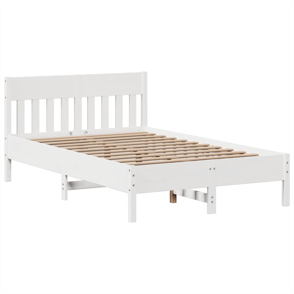 Cadre De Lit Sans Matelas Blanc 135X190 Cm Bois De Pin Massif