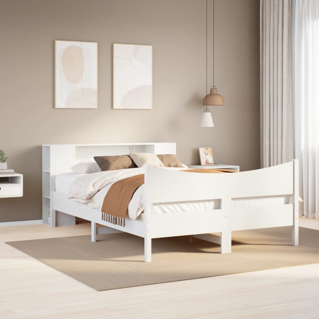 Cadre De Lit Sans Matelas Blanc 140X190 Cm Bois De Pin Massif