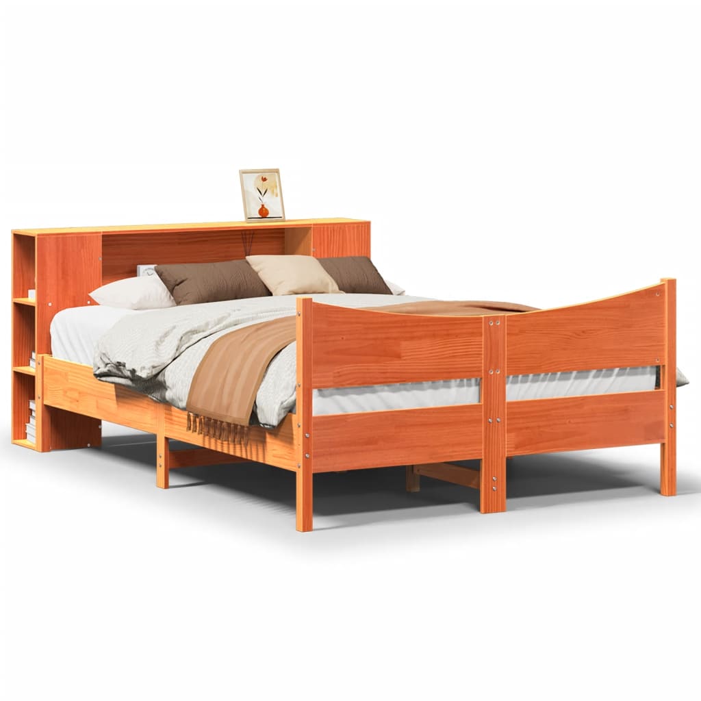 Cadre De Lit Sans Matelas Cire Marron 135X190Cm Bois Pin Massif