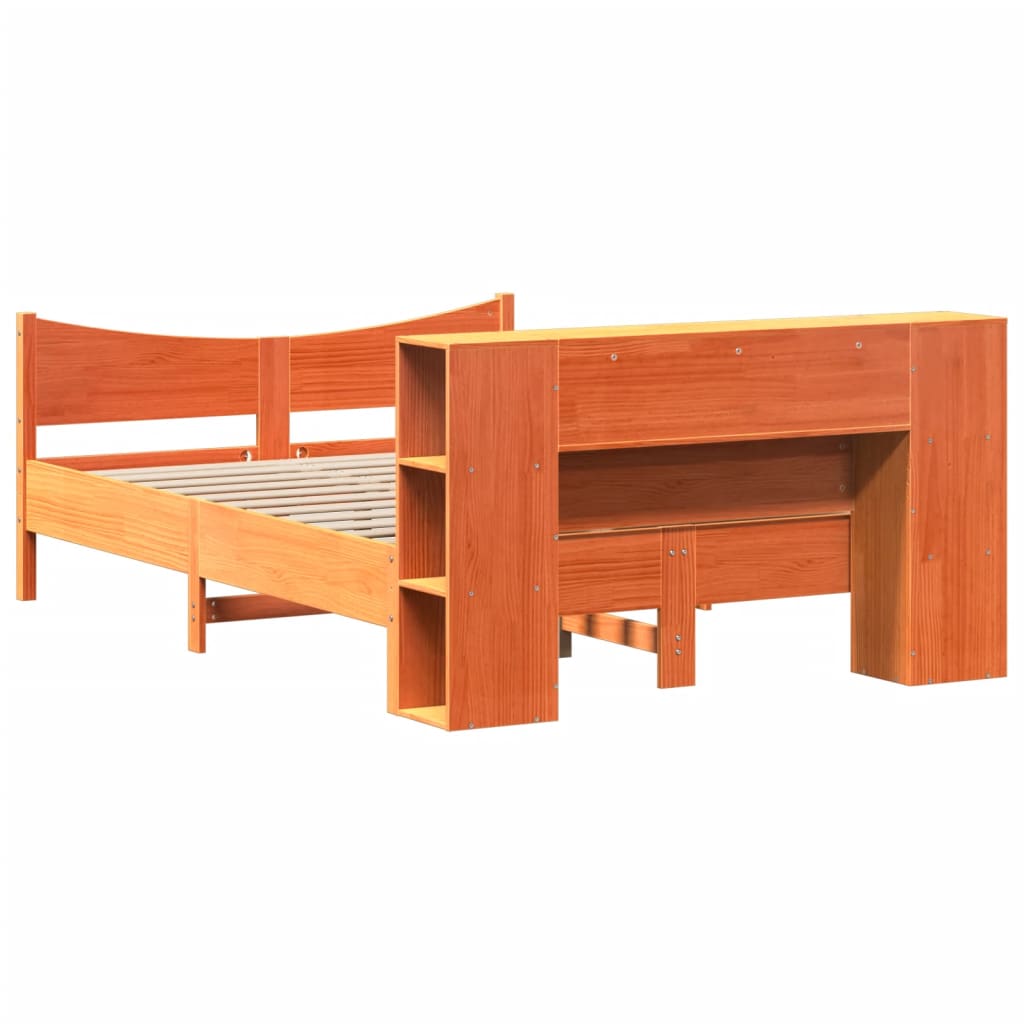 Cadre De Lit Sans Matelas Cire Marron 135X190Cm Bois Pin Massif