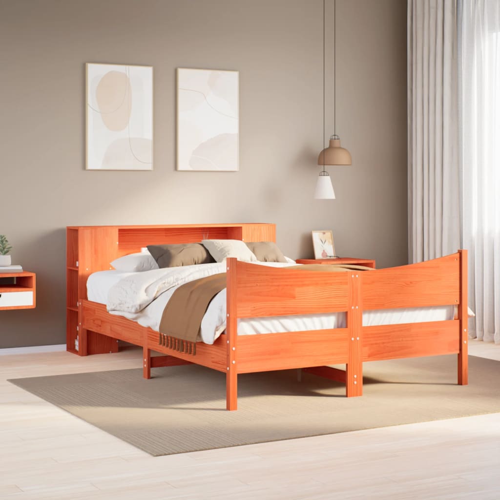 Cadre De Lit Sans Matelas Cire Marron 135X190Cm Bois Pin Massif