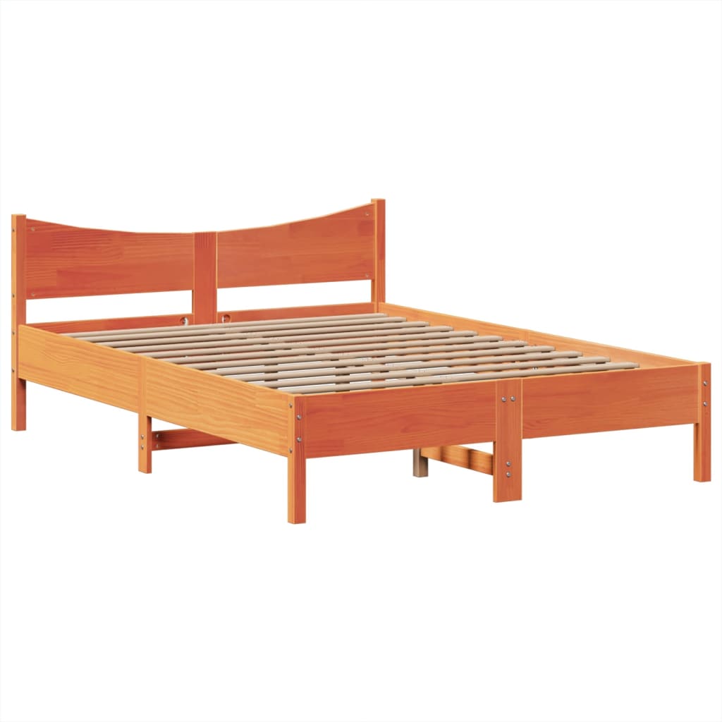 Cadre De Lit Sans Matelas Cire Marron 160X200Cm Bois Pin Massif