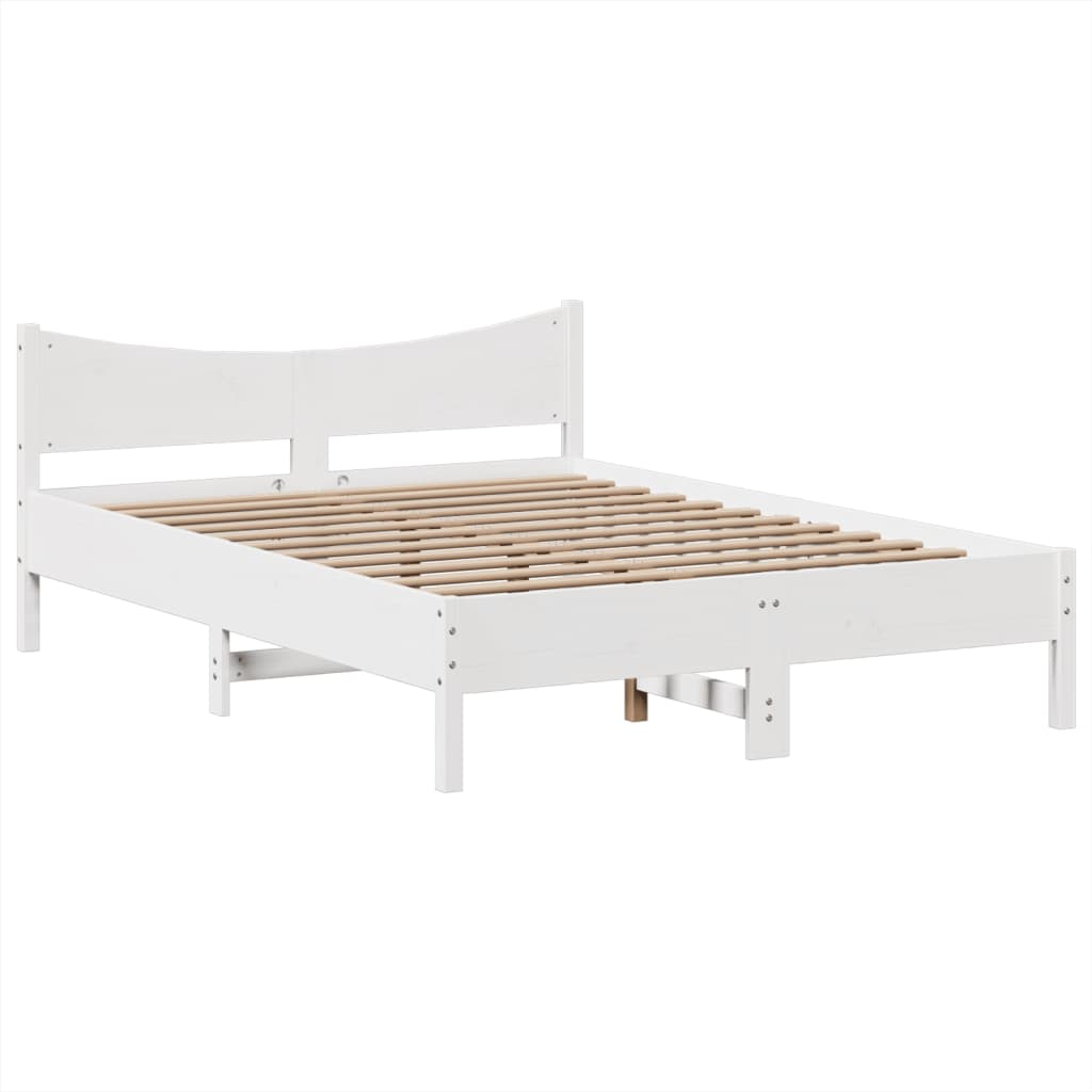 Cadre De Lit Sans Matelas Blanc 140X200 Cm Bois De Pin Massif