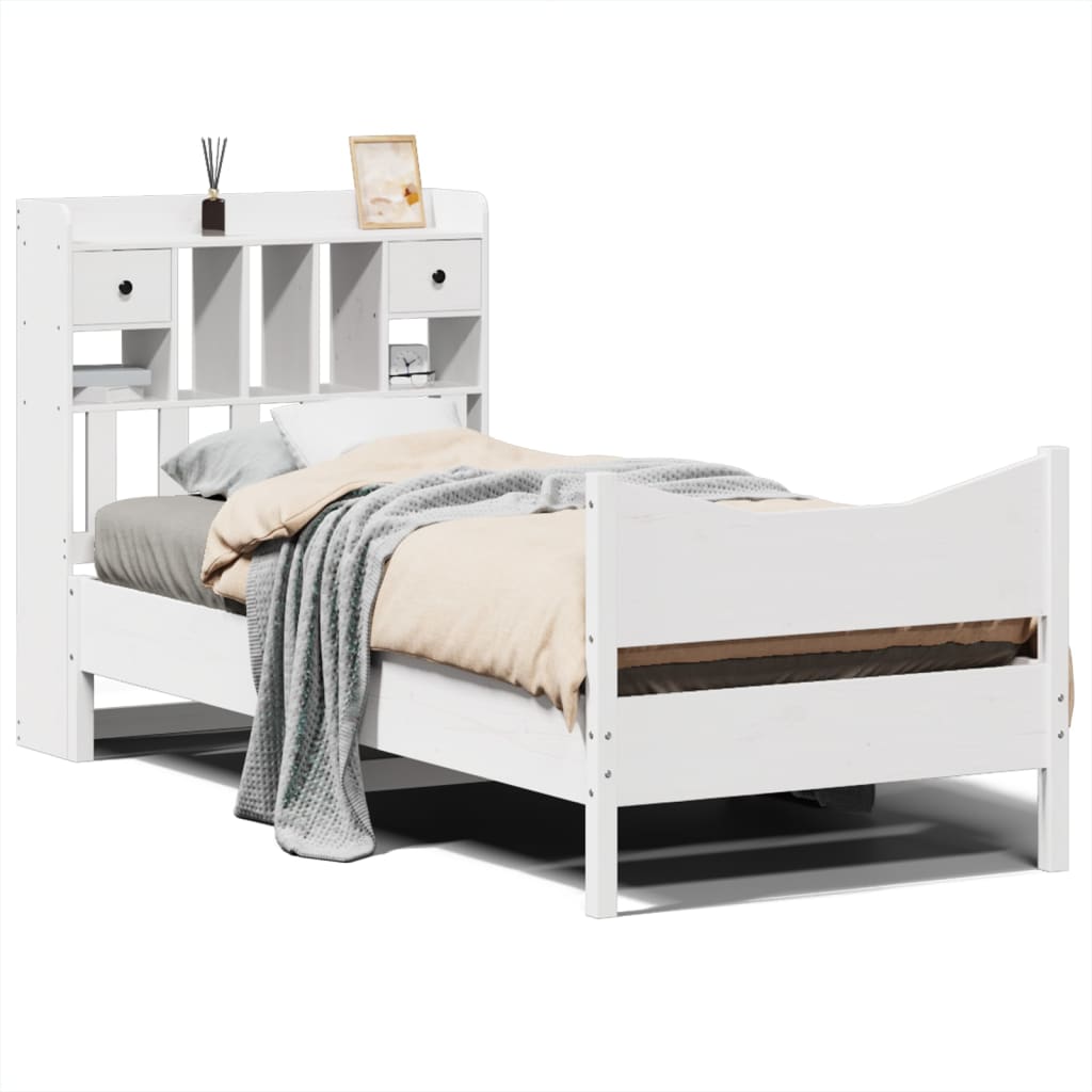 Cadre De Lit Sans Matelas Blanc 75X190 Cm Bois De Pin Massif