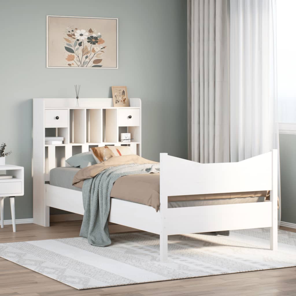 Cadre De Lit Sans Matelas Blanc 75X190 Cm Bois De Pin Massif