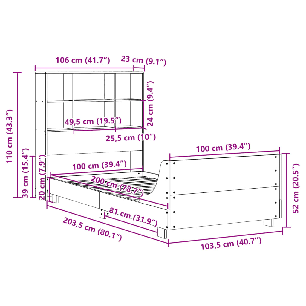 Cadre De Lit Sans Matelas Cire Marron 100X200Cm Bois Pin Massif
