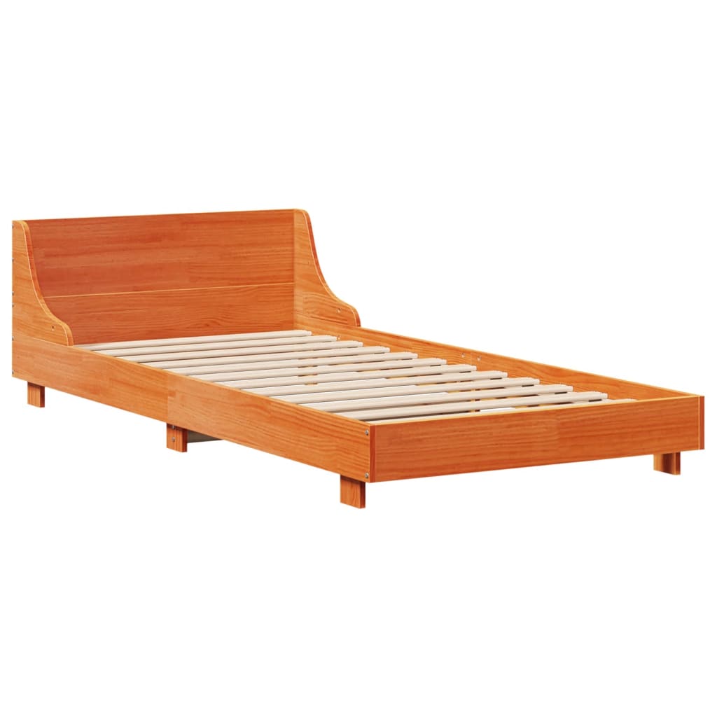 Cadre De Lit Sans Matelas Cire Marron 100X200Cm Bois Pin Massif