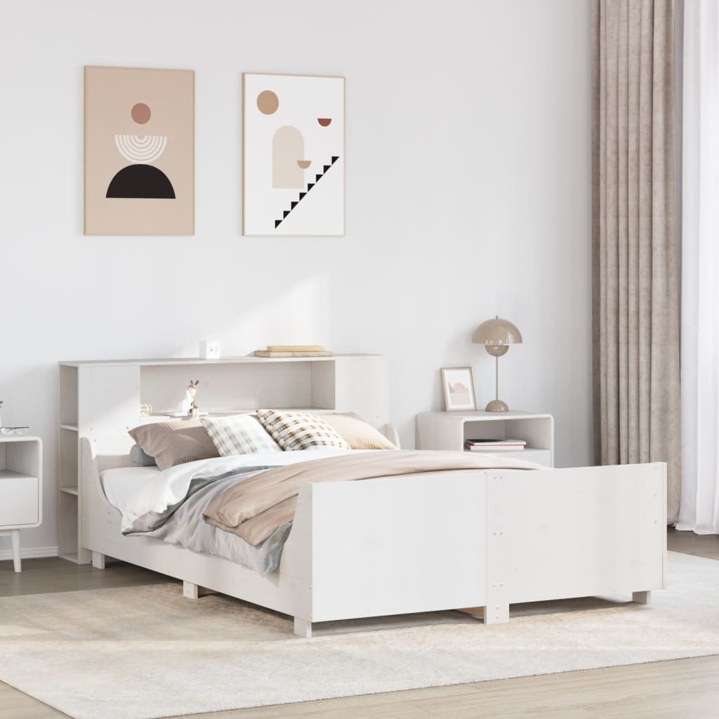 Cadre De Lit Sans Matelas Blanc 150X200 Cm Bois De Pin Massif