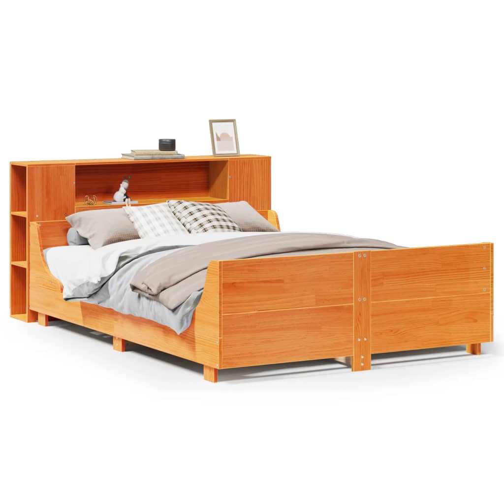 Cadre De Lit Sans Matelas Cire Marron 135X190Cm Bois Pin Massif