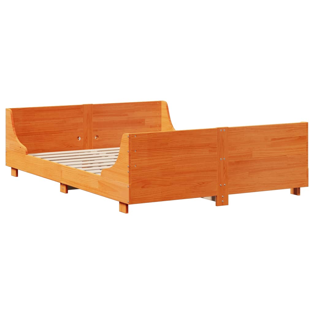 Cadre De Lit Sans Matelas Cire Marron 135X190Cm Bois Pin Massif