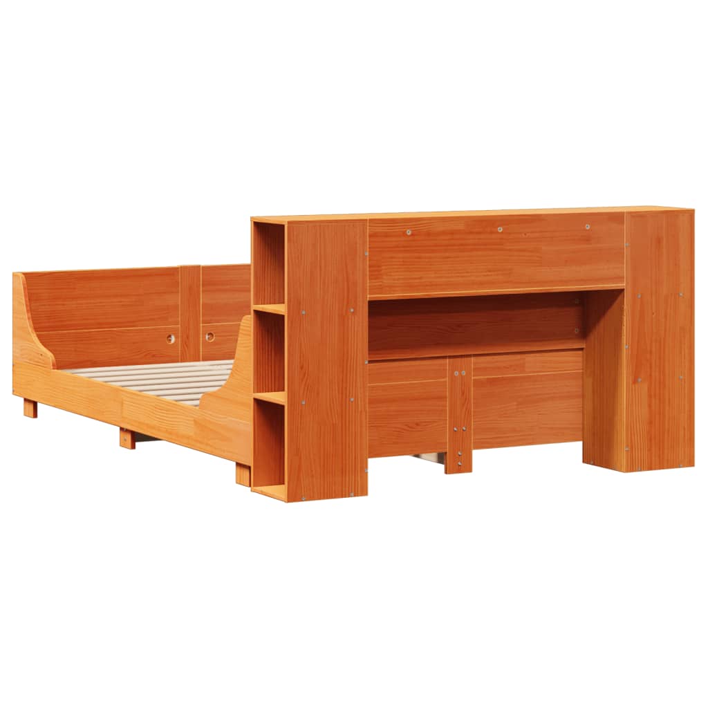 Cadre De Lit Sans Matelas Cire Marron 135X190Cm Bois Pin Massif