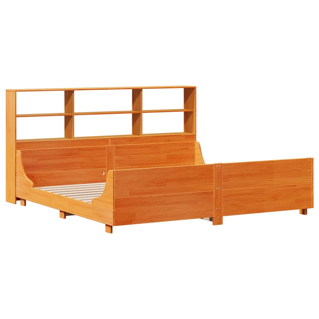 Lit Bibliothèque Sans Matelas Cire Marron 180X200Cm Bois Massif