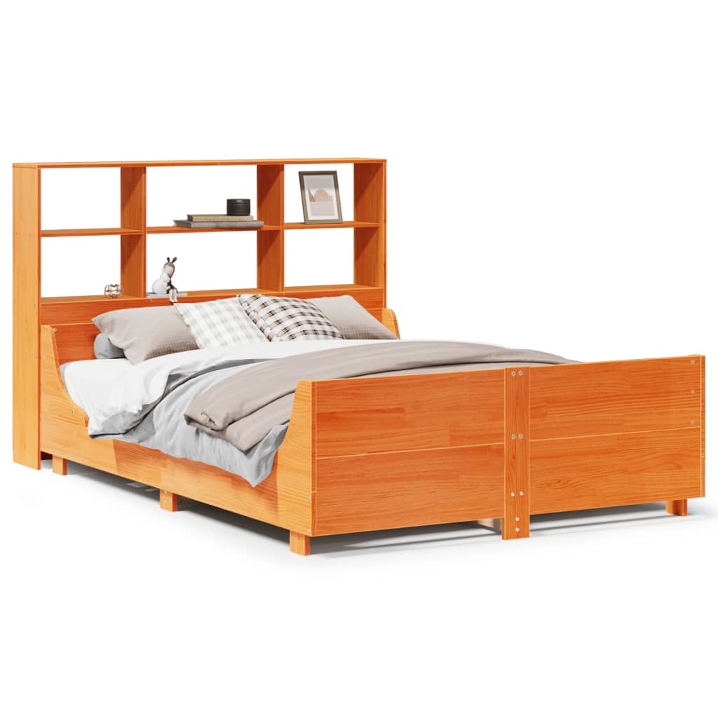 Lit Bibliothèque Sans Matelas Cire Marron 160X200Cm Bois Massif