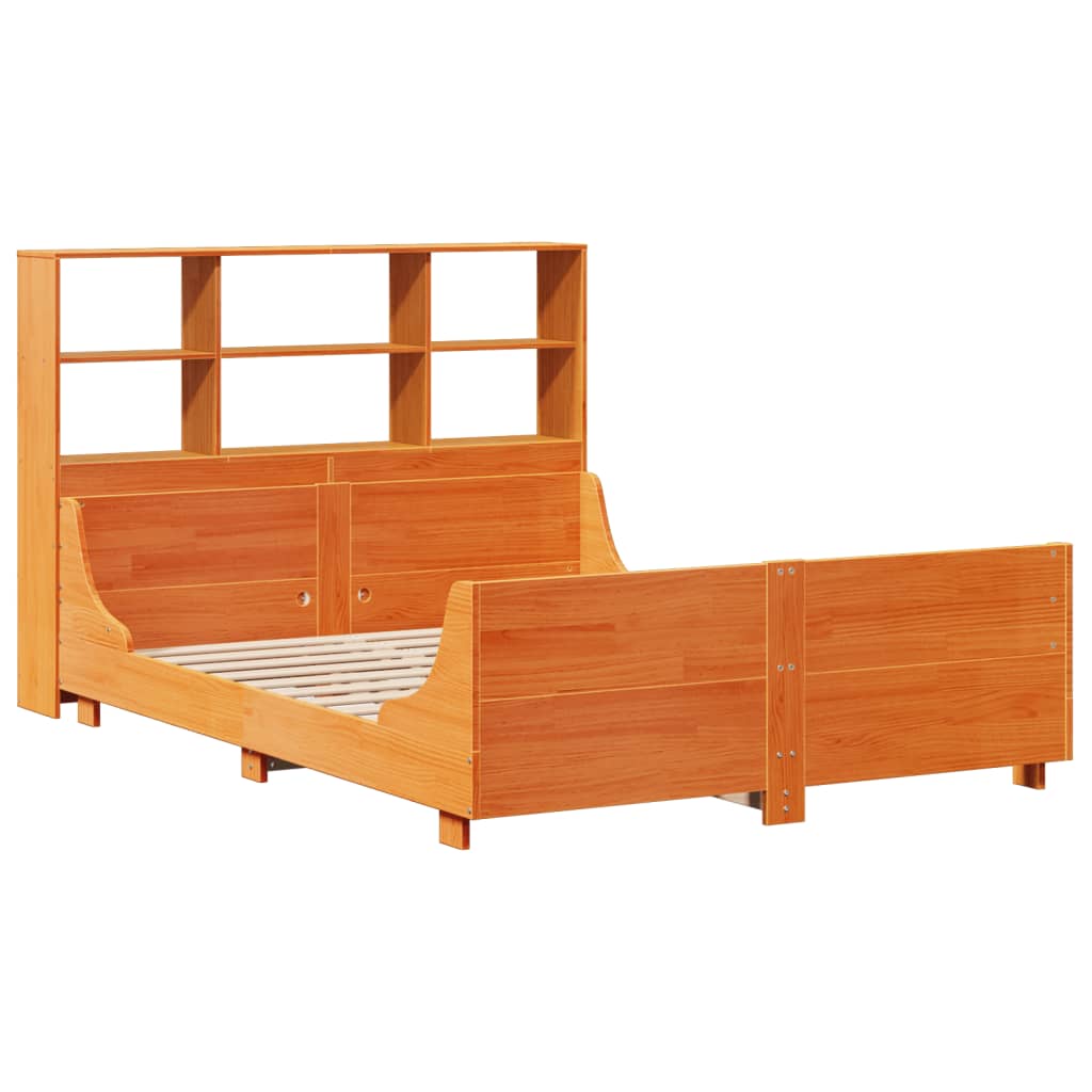 Lit Bibliothèque Sans Matelas Cire Marron 160X200Cm Bois Massif