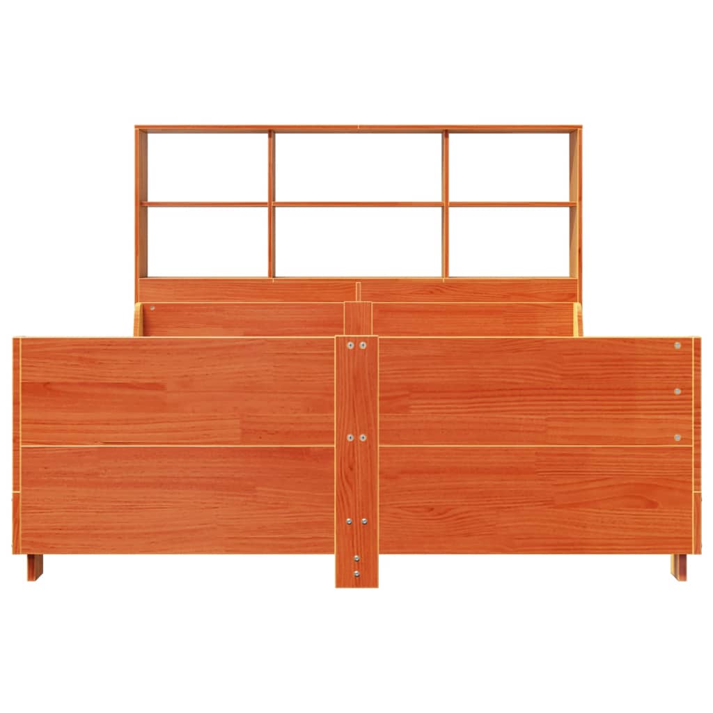 Lit Bibliothèque Sans Matelas Cire Marron 160X200Cm Bois Massif