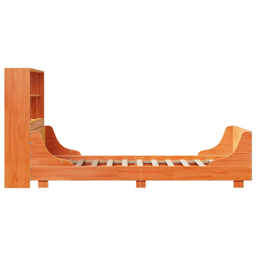 Lit Bibliothèque Sans Matelas Cire Marron 100X200Cm Bois Massif