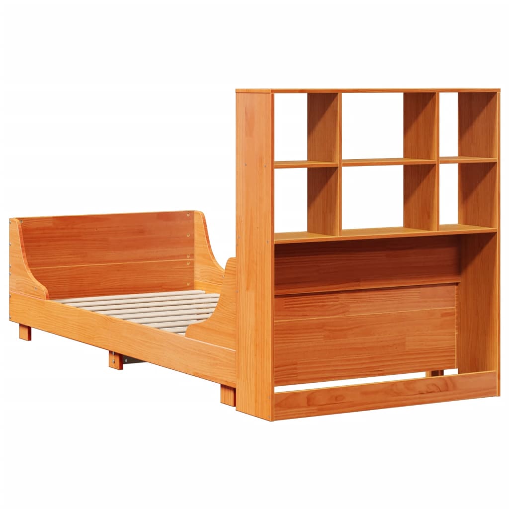 Lit Bibliothèque Sans Matelas Cire Marron 100X200Cm Bois Massif
